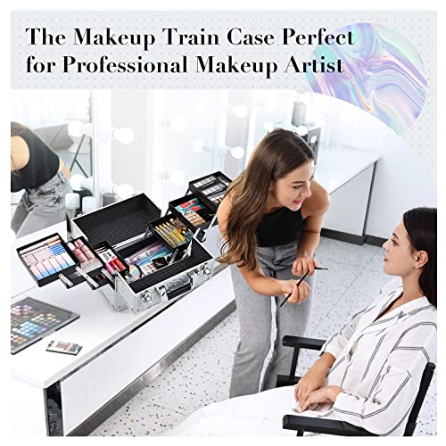FRENESSA Makeup Case Cosmetic Organizer Case Extra Large 12 Inch 6 Trays Portable Makeup Organizer Case Make Up Carrying Box with Lockable for Esthetician Nail Students Craft Travel Glitter Silver - Image 2