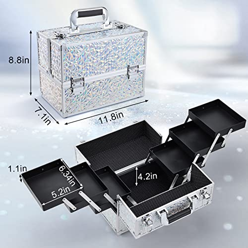 FRENESSA Makeup Case Cosmetic Organizer Case Extra Large 12 Inch 6 Trays Portable Makeup Organizer Case Make Up Carrying Box with Lockable for Esthetician Nail Students Craft Travel Glitter Silver - Image 6