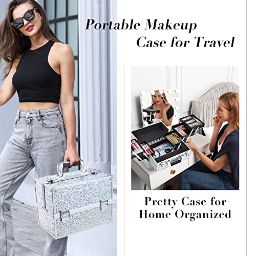 FRENESSA Makeup Case Cosmetic Organizer Case Extra Large 12 Inch 6 Trays Portable Makeup Organizer Case Make Up Carrying Box with Lockable for Esthetician Nail Students Craft Travel Glitter Silver - Image 7