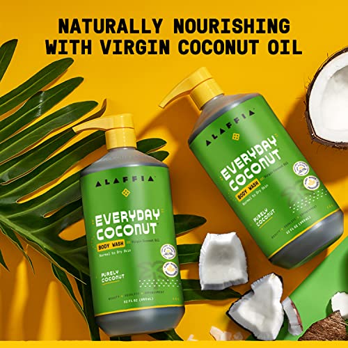 Alaffia Sensitive Skin Body Wash Pack, Everyday Coconut Body Wash for Men & Women, Natural Body Wash with Plant Based Ingredients, Coconut Oil, Coffee, Vitamin E, Purely Coconut (2 Pack-32 Fl Oz Ea) - Image 5