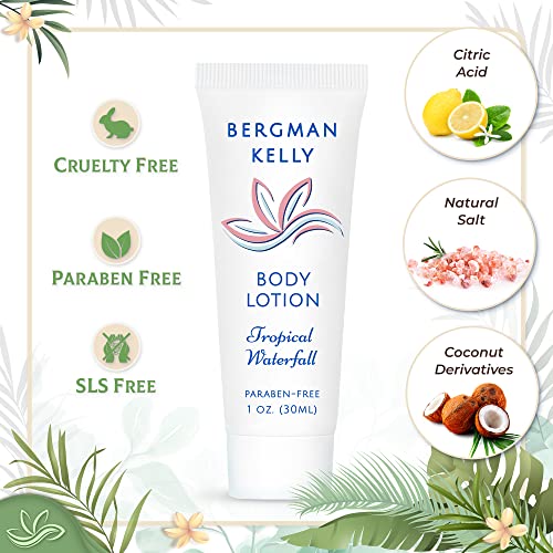 BERGMAN KELLY Hotel Toiletries Bundle (Tropical Waterfall, 1 oz each, 100 Pieces) 4-Piece Set: 25 Round Bar Soap, 25 Shampoo, 25 Conditioner & 25 Body Lotion - Bulk Mini Guest Amenities Supply - Image 2