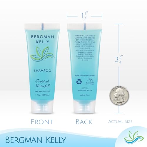 BERGMAN KELLY Hotel Toiletries Bundle (Tropical Waterfall, 1 oz each, 100 Pieces) 4-Piece Set: 25 Round Bar Soap, 25 Shampoo, 25 Conditioner & 25 Body Lotion - Bulk Mini Guest Amenities Supply - Image 3