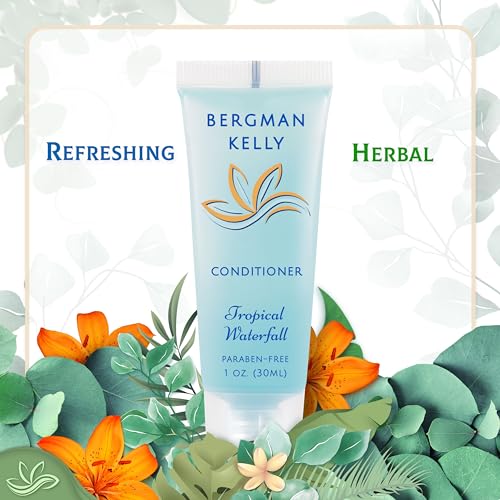 BERGMAN KELLY Hotel Toiletries Bundle (Tropical Waterfall, 1 oz each, 100 Pieces) 4-Piece Set: 25 Round Bar Soap, 25 Shampoo, 25 Conditioner & 25 Body Lotion - Bulk Mini Guest Amenities Supply - Image 4