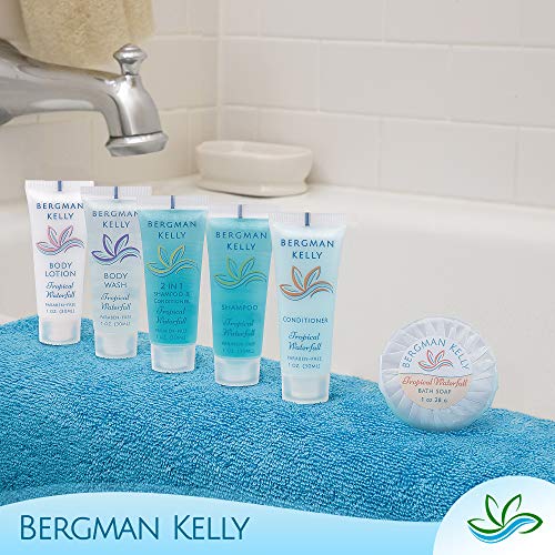 BERGMAN KELLY Hotel Toiletries Bundle (Tropical Waterfall, 1 oz each, 100 Pieces) 4-Piece Set: 25 Round Bar Soap, 25 Shampoo, 25 Conditioner & 25 Body Lotion - Bulk Mini Guest Amenities Supply - Image 6
