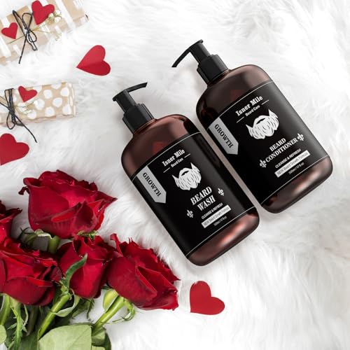 ISNER MILE Beard Wash and Conditioner Set 17 oz New Formula with Biotin Argan & Jojoba Oils Smooth Soften Strengthen Shampoo with Oil Gifts for Men - Image 2