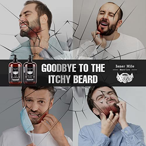 ISNER MILE Beard Wash and Conditioner Set 17 oz New Formula with Biotin Argan & Jojoba Oils Smooth Soften Strengthen Shampoo with Oil Gifts for Men - Image 6