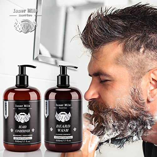 ISNER MILE Beard Wash and Conditioner Set 17 oz New Formula with Biotin Argan & Jojoba Oils Smooth Soften Strengthen Shampoo with Oil Gifts for Men - Image 7