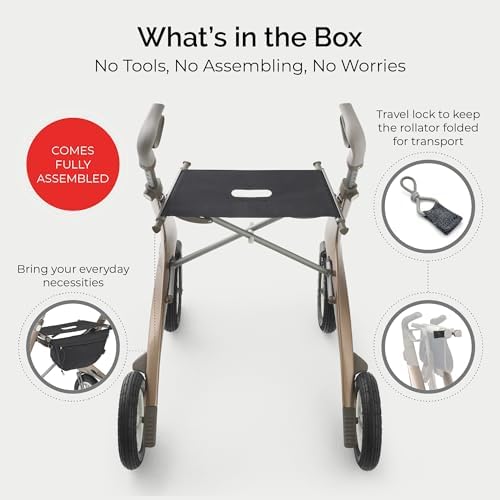 byACRE Carbon Overland/All Terrain Carbon rollator/Big Pneumatic Wheels/Lightweight at only 14.8 lbs/Foldable with seat - Image 3