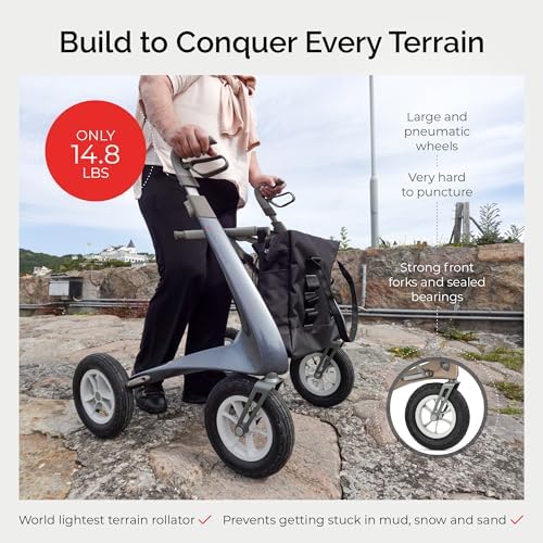 byACRE Carbon Overland/All Terrain Carbon rollator/Big Pneumatic Wheels/Lightweight at only 14.8 lbs/Foldable with seat - Image 5