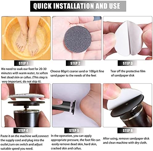Electric Foot File Callus Remover Professional Foot File Pedicure Tools Adjustable Speed 120pcs Replacement Sandpaper disc Easy to Remove Cutin Dead Skin calluses(Black 120pcs) - Image 3