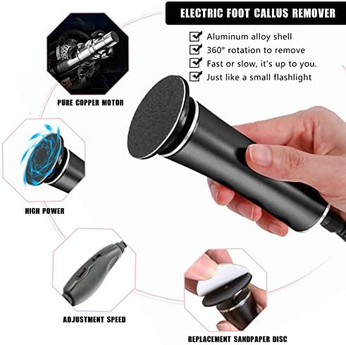 Electric Foot File Callus Remover Professional Foot File Pedicure Tools Adjustable Speed 120pcs Replacement Sandpaper disc Easy to Remove Cutin Dead Skin calluses(Black 120pcs) - Image 4