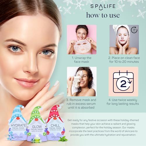 SpaLife 9-Pack Facial Masks for Skin Rejuvenation, Hydration, and Moisturizing - Beauty Face Mask Set for Women - Image 6