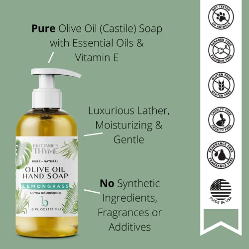 Brittanie's Thyme Organic Natural Hand Soap - 12 oz, Pack of 3 (Lemongrass) Castile Soap Made Olive Oil And Natural Luxurious Essential Oils. Vegan & Gluten Free - Image 4