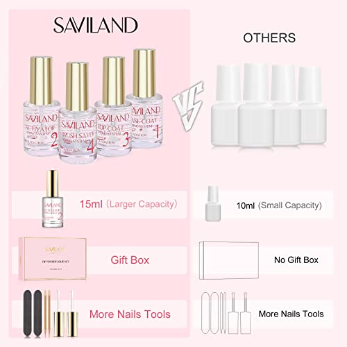 SAVILAND Dip Powder Liquid Set 15 ml/0.5 oz,10 Pcs Nail Dip Liquid Set with Base/Top Coat, Activator Brush Saver Acrylic Gel Dip Nail File Dip Nail Liquid Set No Curing Needed DIY Home Salon Quality - Image 3