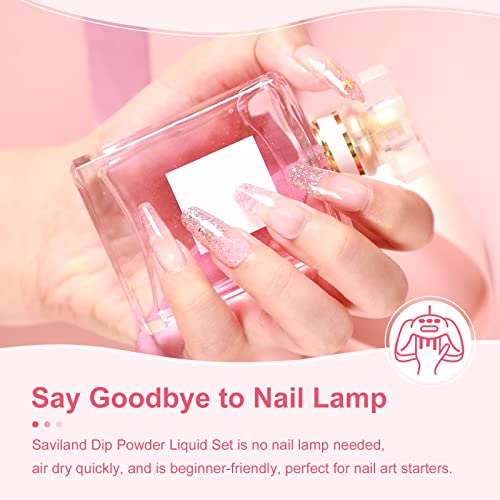 SAVILAND Dip Powder Liquid Set 15 ml/0.5 oz,10 Pcs Nail Dip Liquid Set with Base/Top Coat, Activator Brush Saver Acrylic Gel Dip Nail File Dip Nail Liquid Set No Curing Needed DIY Home Salon Quality - Image 4