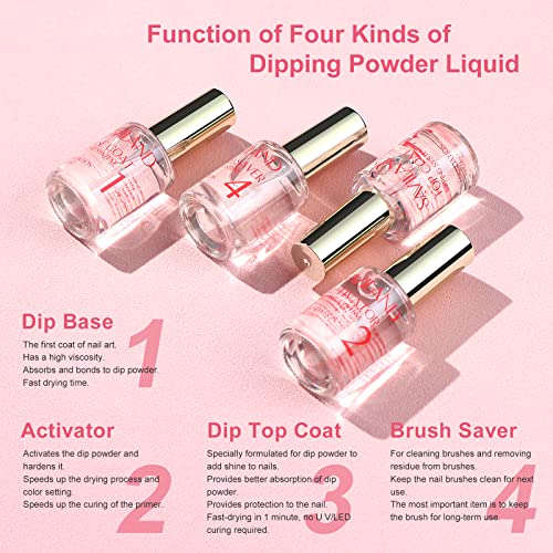 SAVILAND Dip Powder Liquid Set 15 ml/0.5 oz,10 Pcs Nail Dip Liquid Set with Base/Top Coat, Activator Brush Saver Acrylic Gel Dip Nail File Dip Nail Liquid Set No Curing Needed DIY Home Salon Quality - Image 5