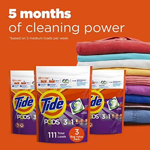 Tide PODS Laundry Detergent Soap Pods, Spring Meadow, 37 Count (Pack of 3 Bag Value Pack), Total 111 Count, HE Compatible - Image 6