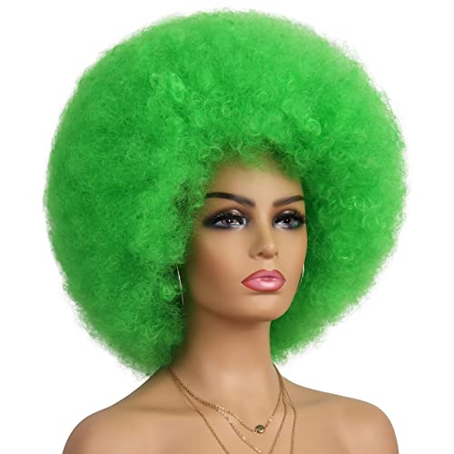 G&T Wig 70s Afro Green Wigs for Women Glueless Wear and Go Wig Costume Cosplay Disco Funny Wigs Heat Resistant Bouncy Wigs Short Afro Kinky Curly Wigs for St. Patrick's Day Party(Green) - Image 3