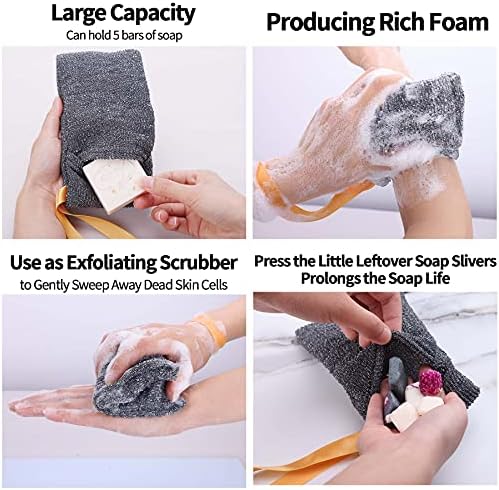 Antimbee 6-Pack Soap Pocket Exfoliating Soap Saver Pouch, Body Scrubber Rough Sponge Exfoliator for Bath or Shower, Gray Mesh Bar Soap Foam Lather Pouch - Image 3