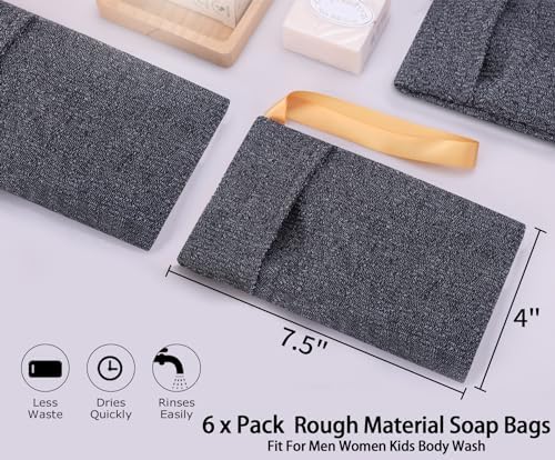 Antimbee 6-Pack Soap Pocket Exfoliating Soap Saver Pouch, Body Scrubber Rough Sponge Exfoliator for Bath or Shower, Gray Mesh Bar Soap Foam Lather Pouch - Image 6