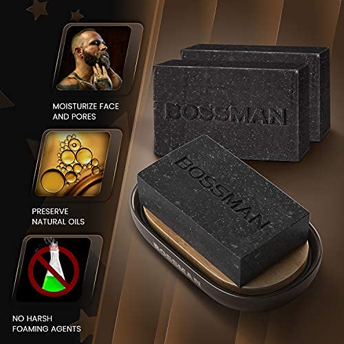 6 Pack Bossman Mens Bar Soap 4-in-1 All Natural Organic Beard Wash, Shampoo, Body Wash, Shaving and Bath Soap - Essential Beard Care, Scent- Eucalyptus and Tea Tree - Image 3