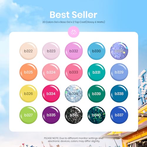 Beetles 23Pcs Gel Nail Polish Set with Base Gel Top Coat Spring Bright Colors, 2025 Valentine Gel Polish Kit Blue Pink Purple Orange Green Glitter Soak Off Uv Led Nail Gel Trendy Rainbow Nail Art - Image 2