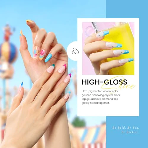 Beetles 23Pcs Gel Nail Polish Set with Base Gel Top Coat Spring Bright Colors, 2025 Valentine Gel Polish Kit Blue Pink Purple Orange Green Glitter Soak Off Uv Led Nail Gel Trendy Rainbow Nail Art - Image 4