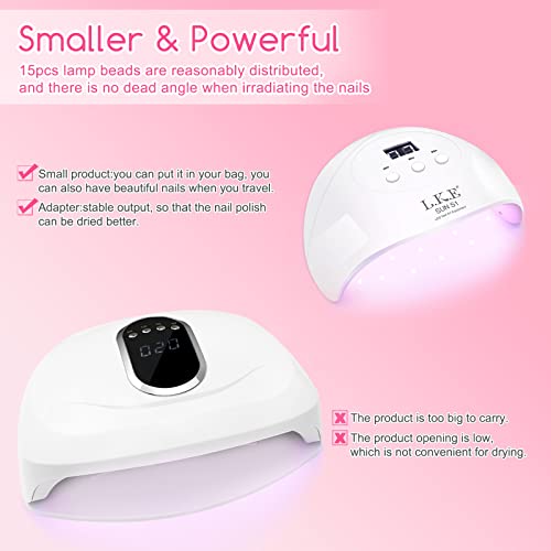 Wisdompark UV Light for Nails,UV LED Nail Lamp, Nail Dryer Professional Nail UV Light for Gel Polish with Adapter Gel Nails 3 Timers - Image 5