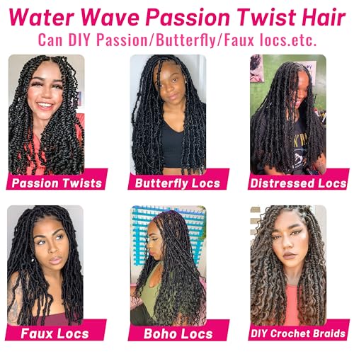 Dorsanee Passion Twist Hair 30 Inch 7 Packs Water Wave Crochet Hair Long Bohemian Curly Braiding Hair for Butterfly Locs, Faux Locs, Boho Style Spring Twist Crochet Braids (1B#) - Image 3