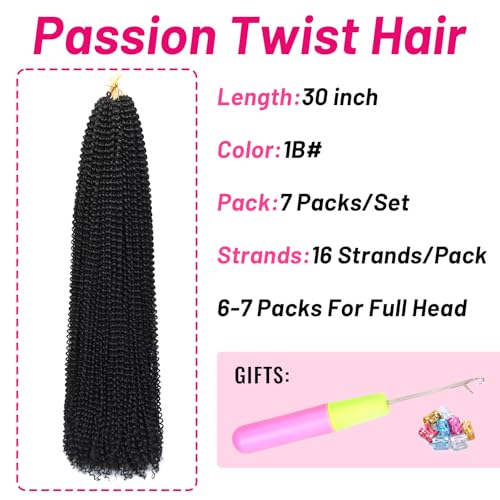 Dorsanee Passion Twist Hair 30 Inch 7 Packs Water Wave Crochet Hair Long Bohemian Curly Braiding Hair for Butterfly Locs, Faux Locs, Boho Style Spring Twist Crochet Braids (1B#) - Image 4