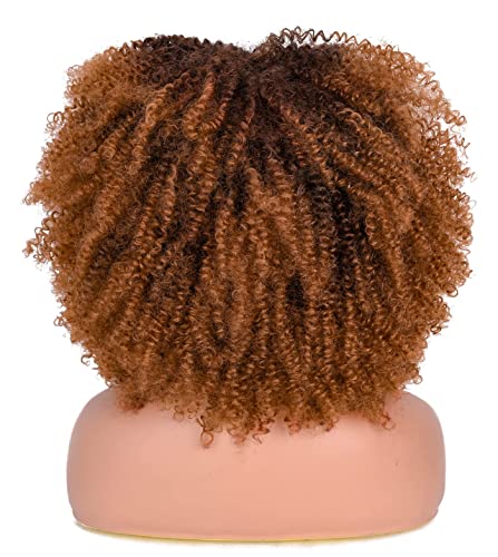 ANNISOUL 14Inch Short Curly Afro Wigs for Black Women Bomb Afro Kinky Curly Wig with Bangs Synthetic Fiber Full Wig(Black to Brown) - Image 5
