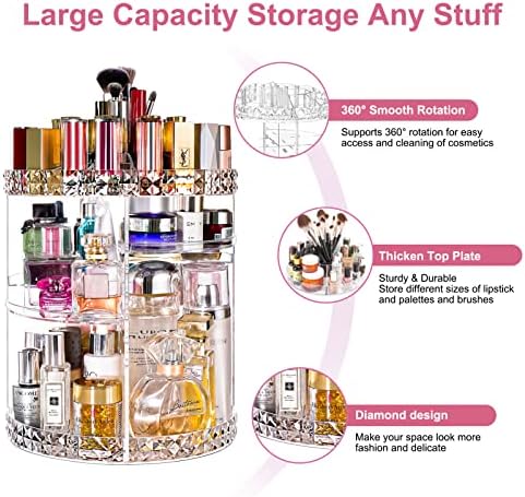 V-HANVER Makeup Organizer Combo - 360° Rotating Makeup Organizer with 7 Adjustable Layers Acrylic Skincare Organizer Large Cosmetic Display Case Clear Perfume Organizer with Makeup Lipstick Holder - Image 3