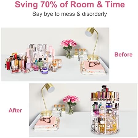 V-HANVER Makeup Organizer Combo - 360° Rotating Makeup Organizer with 7 Adjustable Layers Acrylic Skincare Organizer Large Cosmetic Display Case Clear Perfume Organizer with Makeup Lipstick Holder - Image 6