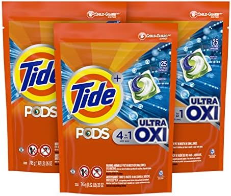 Tide PODS Liquid Laundry Detergent Soap Pacs, 4-in-1 Ultra Oxi, HE Compatible, 3 Bag Value Pack, 75 Count - Image 2