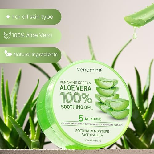 VENAMINE Korean Aloe Vera Soothing & Moisture Gel 100% For Face And Body organic pure aloe vera gel 300ml - Image 3