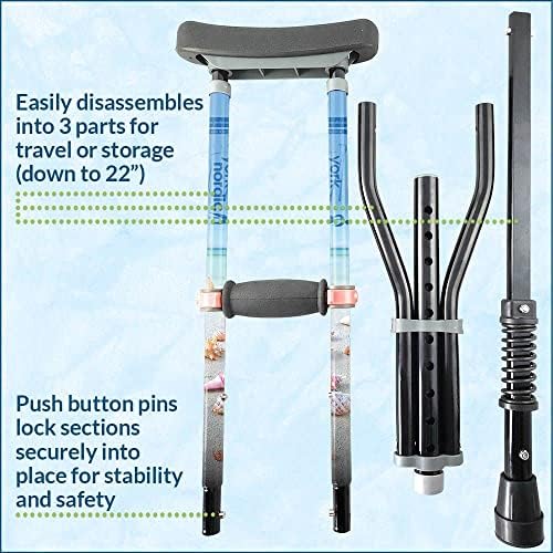 York Nordic - Spring Cushion Crutches Perfect for Sports Injuries and Travel - Heights 4'7" to 6'6" - Adjust Down to 22" for Travel - Image 5