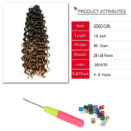 GoGo Curl Crochet hair 18inch Water Wave Crochet hair Ombre Synthetic Bohemian Crochet Braid Deep Wave Braiding hair Extensions (5Packs,1B/4/30) - Image 3