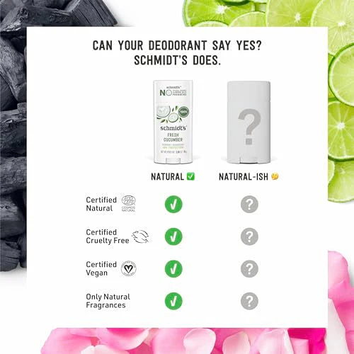 Schmidt's Aluminum-Free Vegan Deodorant Fresh Cucumber 4 Count for Women and Men, with 24 Hour Odor Protection, Natural Ingredients, Cruelty-Free, 2.65 oz - Image 5