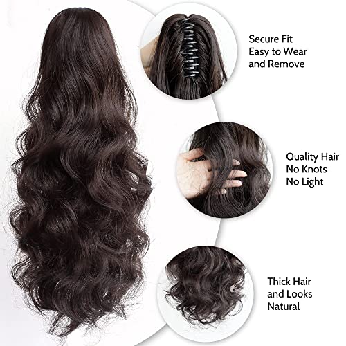 Pony Tails for Women Claw Clip Ponytail Extension Wavy 20" Synthetic Clips in Ponytails Hair Extensions Wigs Fluffy Hairpieces for Wedding Party Daily Use 6 Oz Darkest Brown - Image 5