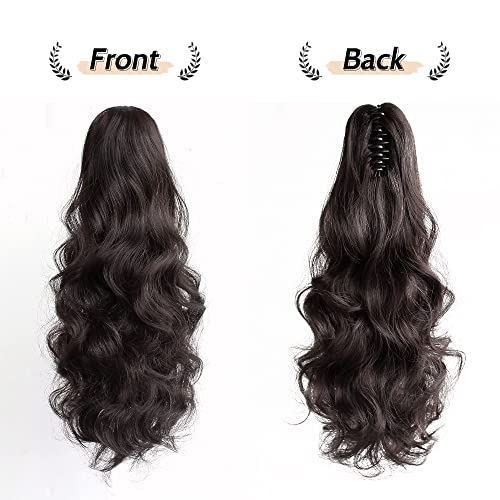 Pony Tails for Women Claw Clip Ponytail Extension Wavy 20" Synthetic Clips in Ponytails Hair Extensions Wigs Fluffy Hairpieces for Wedding Party Daily Use 6 Oz Darkest Brown - Image 7