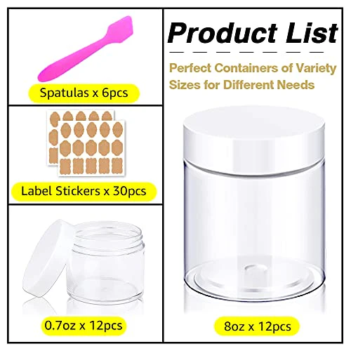 AMORIX 8oz Slime Containers with Lids 8 oz Plastic Containers Jars with White Lids + 20g Sample Containers (Set of 24) Airtight Container for Lip Scrub, Body Butters, Cream, Slime, Craft Storage - Image 4