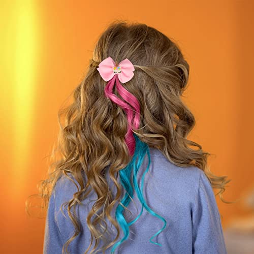 Little World Hair Clips for Girls - 6 Pcs Curly Clip in Hair Extensions with Cute Unicorn Bow - 13in Gradient Color Hair Clips for Girls Clip On for Toddler Kids Girls Ponytails Accessories - Image 6