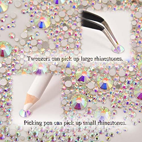 8000pcs Non Hotfix Rhinestones 10 Sizes Flatback Crystal Glass Rhinestones with Tweezers and Picking Pen for Nail Art Clothes Bags Phone Decorations Crafts DIY (001ab Crystal AB Mix SS3-SS30) - Image 4