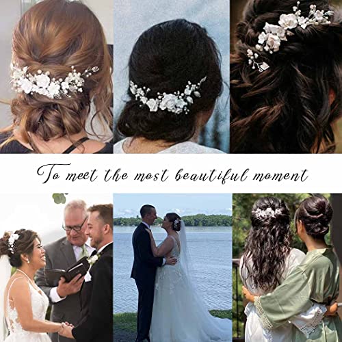 CASDRE Flower Bride Wedding Hair Vine Pearl Bridal Headpiece Leaf Hair Accessories Hair Piece for Women and Girls (B Gold) - Image 6