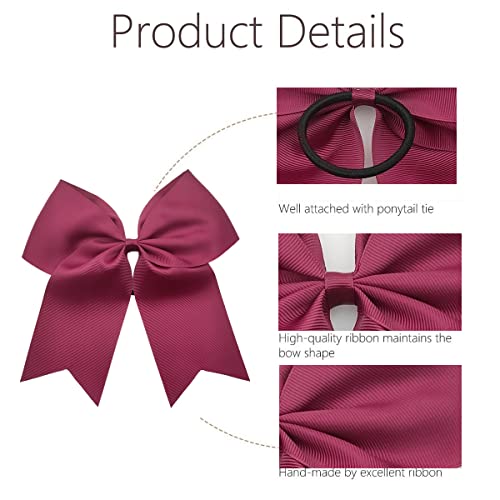 Hipcheer 20pcs 8" Large Maroon Cheer Bows for Girls, Hand-made Grosgrain Ribbon Hair Accessories for Teen Girls Softball Cheerleader Sports (Maroon 2) - Image 5