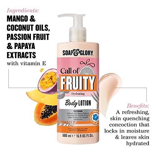 Soap & Glory Call of Fruity Body Lotion - Moisturizing Body Lotion with Vitamin E, Coconut Oil & Aloe Extracts - Tropical Fruits, Juicy Melon & Hibiscus Cocoa Butter for Dehydrated Skin (500ml) - Image 2