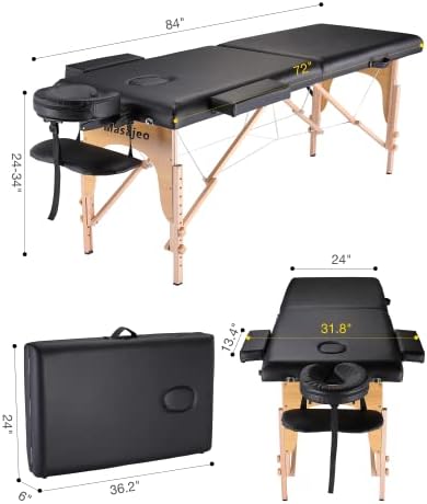 Professional Massage Table Portable Massage Bed for Spa Salon Tattoo Esthetician Lash Reiki, Adjustable Height 84" Long & 500 LBS Load Capacity, Black (2-Section) - Image 6