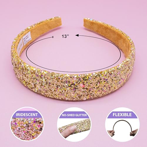 FROG SAC Glitter Headbands for Girls, Gold, Hair Accessories for Little Girl, Sparkly Wide Yellow Hair Band for Kids, Cute Alice Headband for Toddler Children, Thick Sparkle Bling Hairband - Image 4
