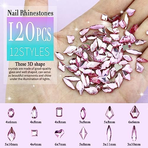 Dowarm 3200PCS Nail Art Rhinestones, Light Pink Flatback Rhinestones for Nails, Crafts, 12 Styles 3D Glass Crystal Nail Gems - Image 2