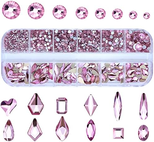 Dowarm 3200PCS Nail Art Rhinestones, Light Pink Flatback Rhinestones for Nails, Crafts, 12 Styles 3D Glass Crystal Nail Gems - Image 6